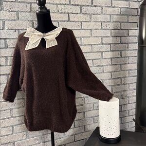 Dark Brown Sweater with Light Cream Bow 🇮🇹 Made In Italy